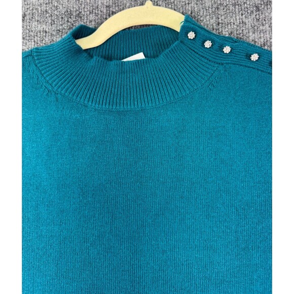 Ann Taylor Women's Size XXL Short Sleeve Mock Neck Sweater Rhinestone Buttons - Picture 2 of 8